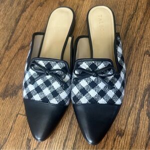 Talbots Black and White Plaid Mule Loafers, Size 8